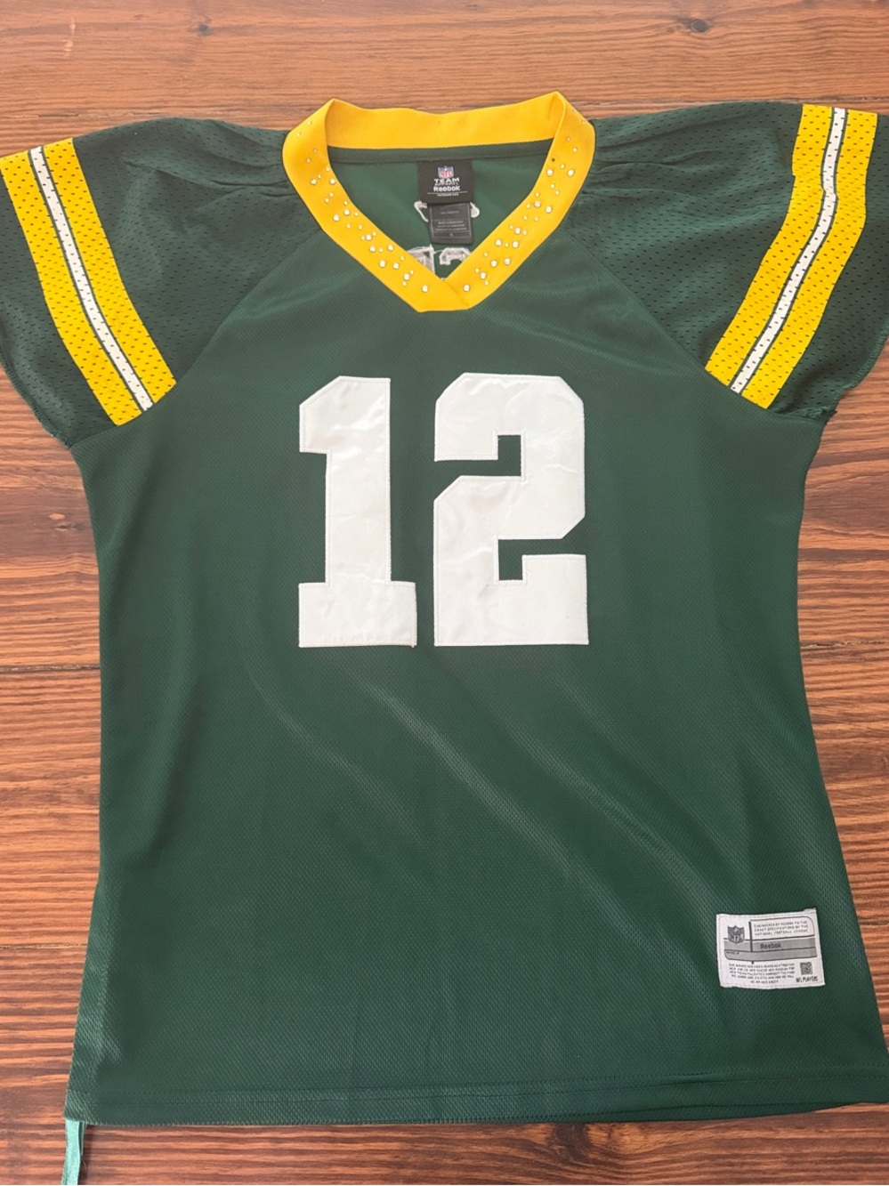 Reebok Aaron Rodgers Green Bay Packers Womens XL Studded Jersey- Flutter sleeves